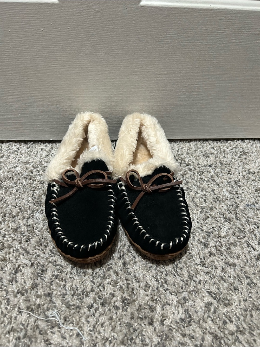 J. Crew Women's Cow Suede Lodge Cozy Slipper Shoes in Black Size 8